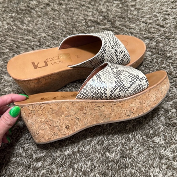 K JACQUES St Tropez Cork Wedge platform sandals snakeskin print Size EU 40 - Picture 1 of 5